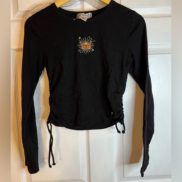 COPY - Cut & Paste Sz Large Black Side Cinched Shirt 90's Embroidered Sun - Picture 2 of 5
